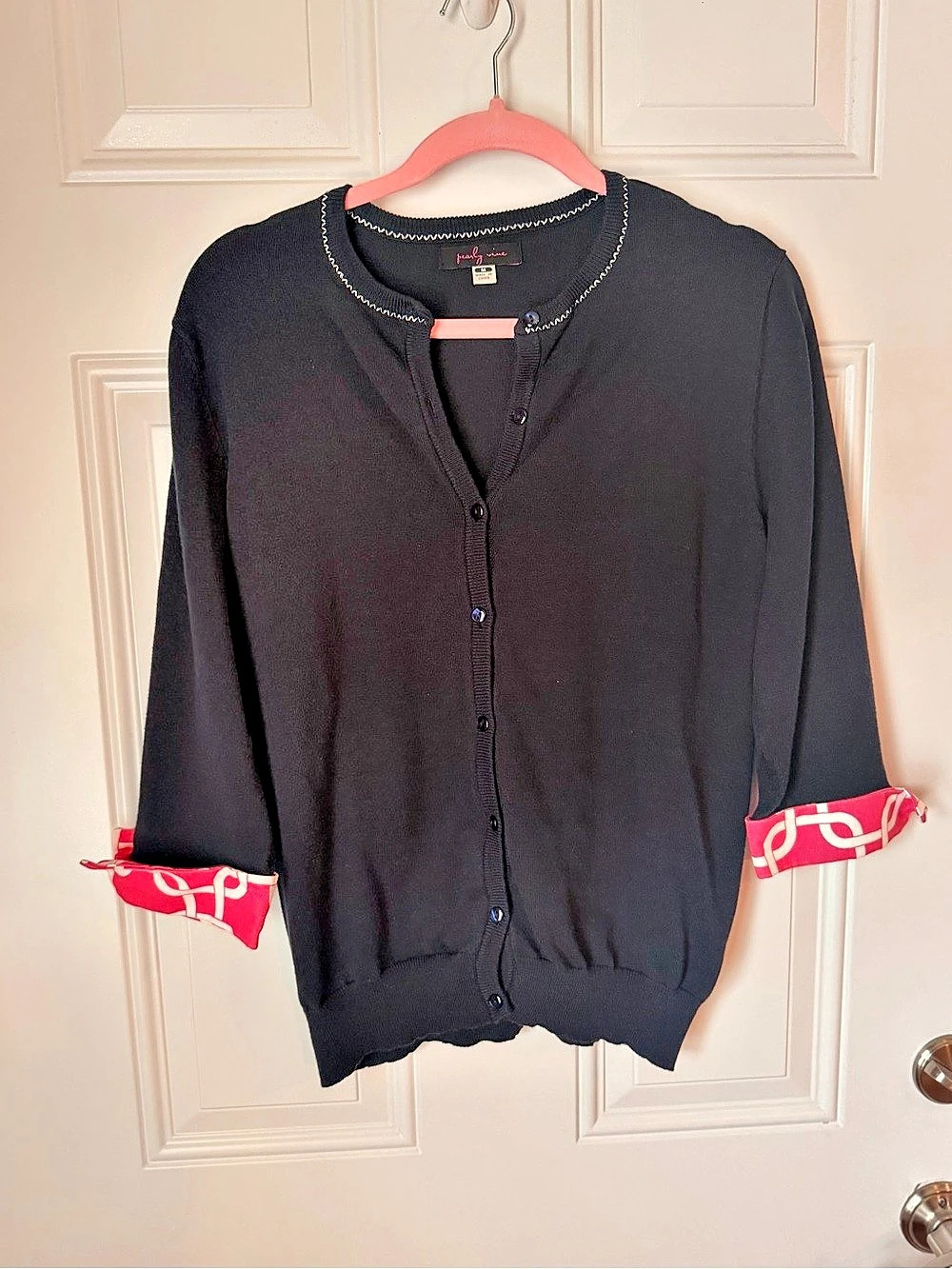 Pearly Vine Navy Blue Button Front Cardigan Size Medium